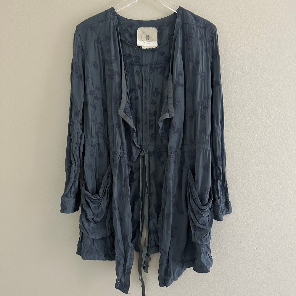 Hei Hei Anthropologie Kimono Jacket Womens M Periwinkle Floral Embroidered Flaws